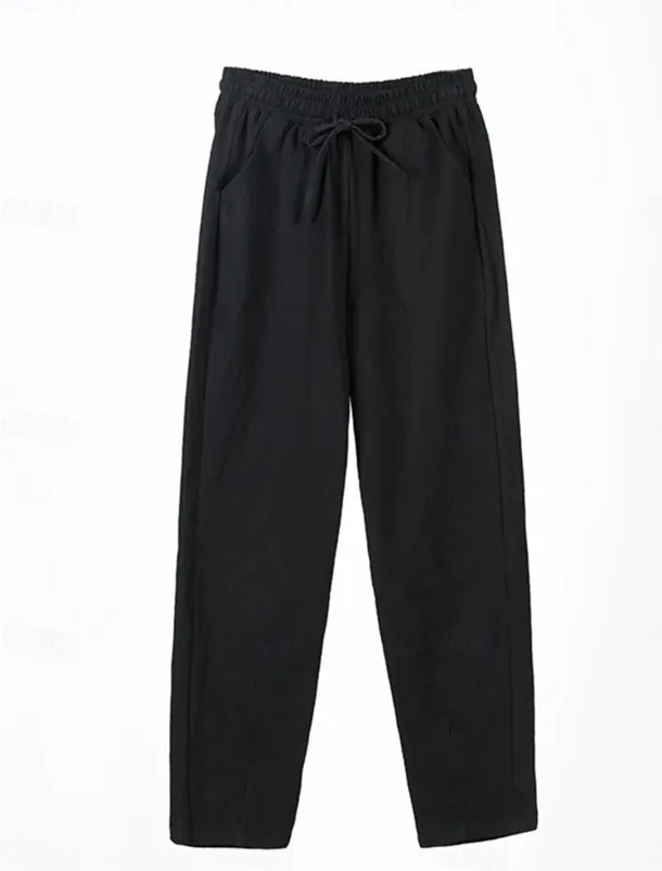 Women's Cotton Linen Shorts Linen-Inspired Pants Cotton Linen Pants Streetwear Simple Casual Long Mid Waist Plain Pocket Drawstring Baggy Breathable Soft Outdoor Micro-elastic Outdoor Vacation Casual