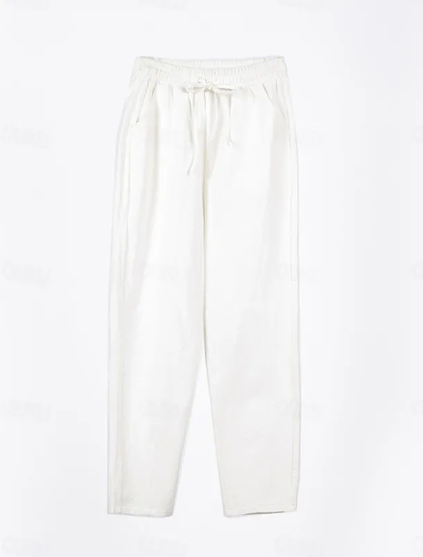 Women's Cotton Linen Shorts Linen-Inspired Pants Cotton Linen Pants Streetwear Simple Casual Long Mid Waist Plain Pocket Drawstring Baggy Breathable Soft Outdoor Micro-elastic Outdoor Vacation Casual
