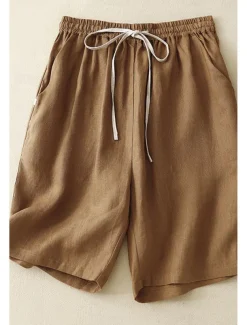 Women's Cotton Linen Shorts Shorts Slacks Streetwear Casual Short Natural Plain Pocket Elastic Drawstring Design Comfy Outdoor Comfortable Street Casual Daily Apricot Black Brown Summer Regular Fit