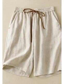 Women's Cotton Linen Shorts Shorts Slacks Streetwear Casual Short Natural Plain Pocket Elastic Drawstring Design Comfy Outdoor Comfortable Street Casual Daily Apricot Black Brown Summer Regular Fit