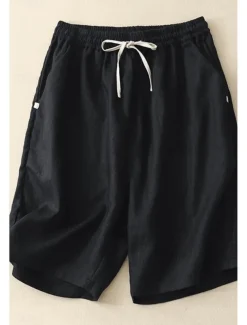 Women's Cotton Linen Shorts Shorts Slacks Streetwear Casual Short Natural Plain Pocket Elastic Drawstring Design Comfy Outdoor Comfortable Street Casual Daily Apricot Black Brown Summer Regular Fit
