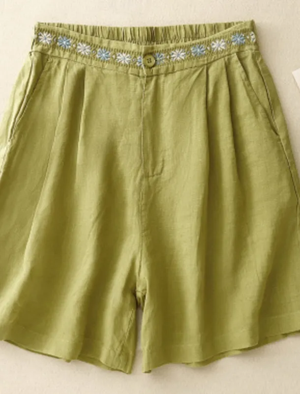 Women's Cotton Linen Shorts Shorts Slacks Casual Short Natural Flower Pocket Printing Comfy Comfortable Street Going out Sapphire Blue Dark Navy Purple Orange Summer Regular Fit