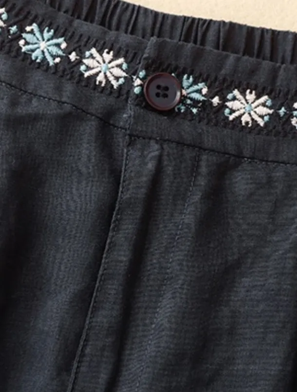 Women's Cotton Linen Shorts Shorts Slacks Casual Short Natural Flower Pocket Printing Comfy Comfortable Street Going out Sapphire Blue Dark Navy Purple Orange Summer Regular Fit