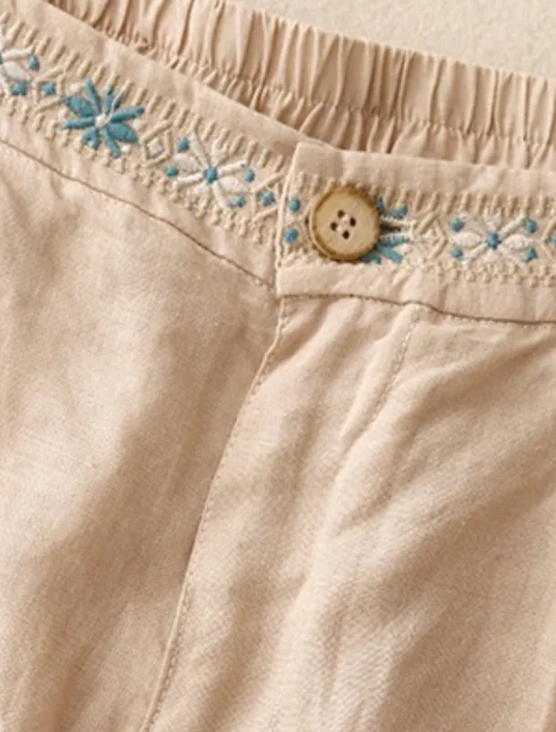 Women's Cotton Linen Shorts Shorts Slacks Casual Short Natural Flower Pocket Printing Comfy Comfortable Street Going out Sapphire Blue Dark Navy Purple Orange Summer Regular Fit