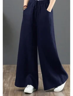 Women's Cotton Linen Shorts Linen-Inspired Pants Cotton Linen Pants Fashion Streetwear Full Length Natural Plain Pocket Elastic Drawstring Design Comfy Comfortable Street Going out Apricot Jacinth