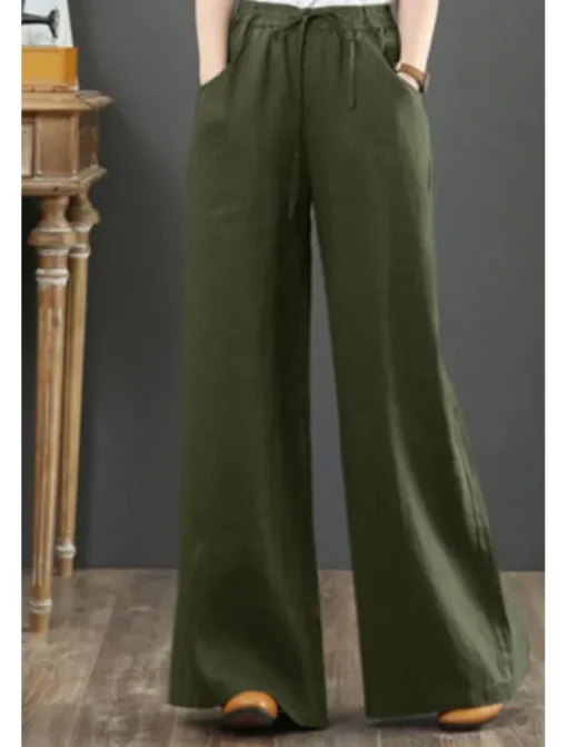 Women's Cotton Linen Shorts Linen-Inspired Pants Cotton Linen Pants Fashion Streetwear Full Length Natural Plain Pocket Elastic Drawstring Design Comfy Comfortable Street Going out Apricot Jacinth
