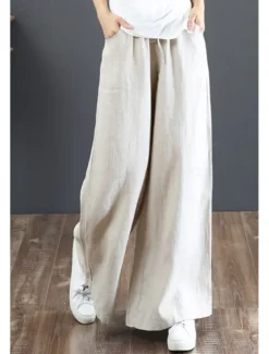Women's Cotton Linen Shorts Linen-Inspired Pants Cotton Linen Pants Fashion Streetwear Full Length Natural Plain Pocket Elastic Drawstring Design Comfy Comfortable Street Going out Apricot Jacinth
