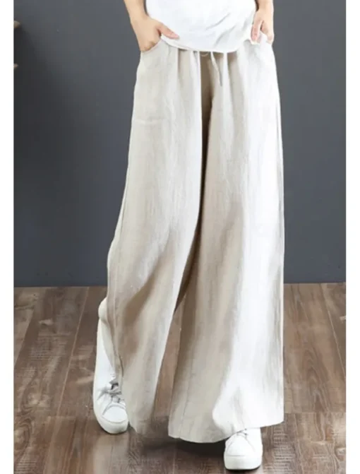 Women's Cotton Linen Shorts Linen-Inspired Pants Cotton Linen Pants Fashion Streetwear Full Length Natural Plain Pocket Elastic Drawstring Design Comfy Comfortable Street Going out Apricot Jacinth
