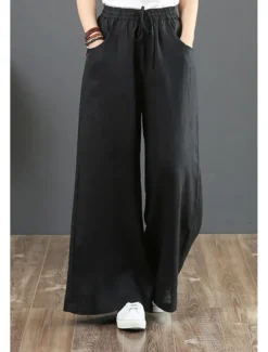 Women's Cotton Linen Shorts Linen-Inspired Pants Cotton Linen Pants Fashion Streetwear Full Length Natural Plain Pocket Elastic Drawstring Design Comfy Comfortable Street Going out Apricot Jacinth