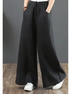 Women's Cotton Linen Shorts Linen-Inspired Pants Cotton Linen Pants Fashion Streetwear Full Length Natural Plain Pocket Elastic Drawstring Design Comfy Comfortable Street Going out Apricot Jacinth