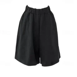 Women's Cotton Linen Shorts Wide Leg Shorts Fashion Knee Length Solid Color Side Pockets Wide Leg Comfort Inelastic Casual Daily Black Red Navy Blue Green Loose Fit