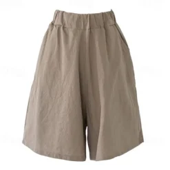 Women's Cotton Linen Shorts Wide Leg Shorts Fashion Knee Length Solid Color Side Pockets Wide Leg Comfort Inelastic Casual Daily Black Red Navy Blue Green Loose Fit