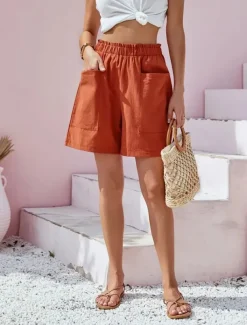 Women's Cotton Linen Shorts Shorts Casual Daily Short Plain Side Pockets Breathability Comfortable Inelastic Weekend Black Navy Blue Orange Coffee Summer Regular Fit