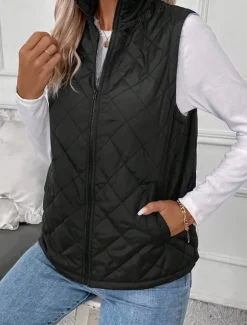 Women's Cotton Linen Vest Shrugs Daily Basic Modern Sleeveless Turtleneck Black Spring Fall Winter