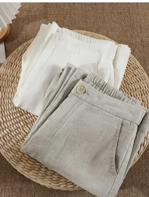 Women's Cotton Linen Wide Leg Chinos Ethnic Style Basic Casual Full Length Medium Waist Plain Pocket Comfort Outdoor Inelastic Causal Daily Black White Green Khaki Summer Spring Regular Fit