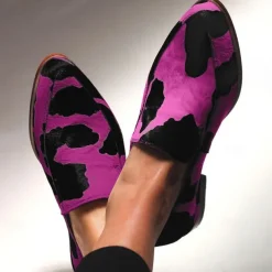 Women's Cowhide Pattern Faux Leather Loafers – Stylish Black & White Slip-On Flats for Casual and Office Wear