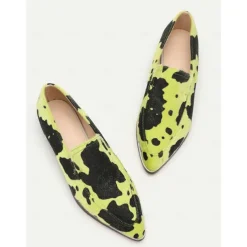 Women's Cowhide Pattern Faux Leather Loafers – Stylish Black & White Slip-On Flats for Casual and Office Wear