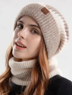 Women's Cozy and Stylish Knitted Beanie and Scarf Set with Fleece Lining and Ear Flaps - Warm and Cozy for Winter