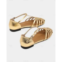 Women's Cream Closed-Toe Strappy Flats – Elegant Gladiator Style Sandals for Casual Wear, Work & Summer Outings