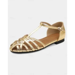 Women's Cream Closed-Toe Strappy Flats – Elegant Gladiator Style Sandals for Casual Wear, Work & Summer Outings