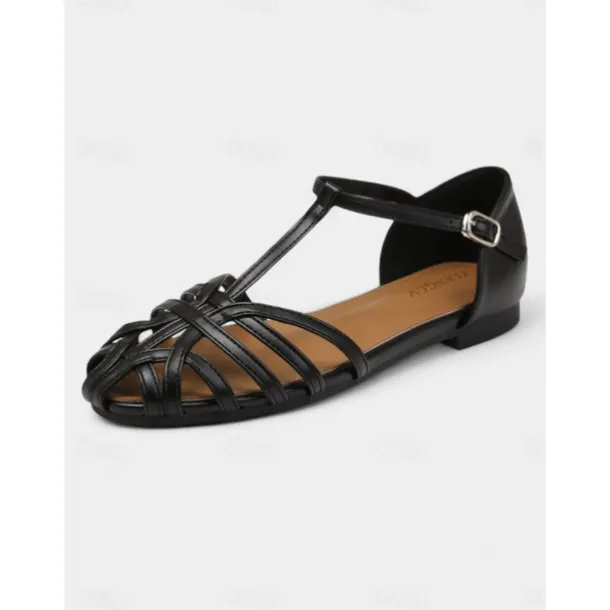 Women's Cream Closed-Toe Strappy Flats – Elegant Gladiator Style Sandals for Casual Wear, Work & Summer Outings