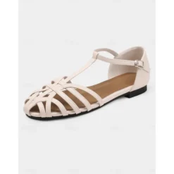 Women's Cream Closed-Toe Strappy Flats – Elegant Gladiator Style Sandals for Casual Wear, Work & Summer Outings