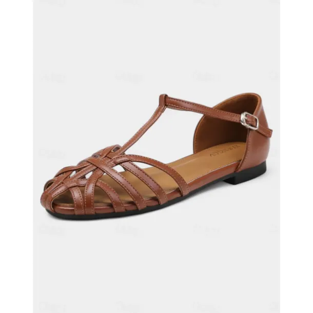 Women's Cream Closed-Toe Strappy Flats – Elegant Gladiator Style Sandals for Casual Wear, Work & Summer Outings