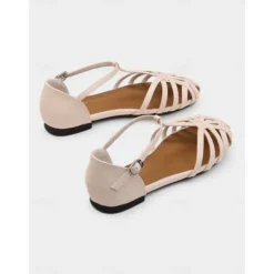 Women's Cream Closed-Toe Strappy Flats – Elegant Gladiator Style Sandals for Casual Wear, Work & Summer Outings