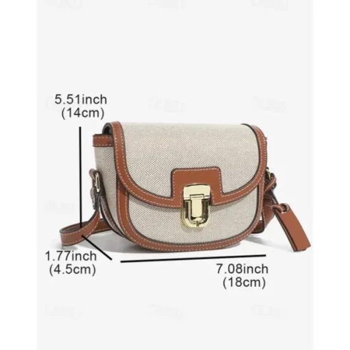 Women's Crossbody Bag – Vintage Leather Trim Small Shoulder Purse with Buckle Closure – Beige and Brown, Ideal for Daily Use and Travel