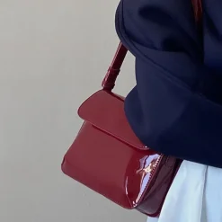 Women's Crossbody Bag Patent Leather PU Leather Office Daily Waterproof Breathable Durable Solid Color Black Red
