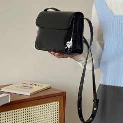 Women's Crossbody Bag Patent Leather PU Leather Office Daily Waterproof Breathable Durable Solid Color Black Red