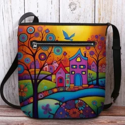 Women's Crossbody Bag Shoulder Bag Bucket Bag Oxford Cloth Nylon Shopping Daily Holiday Print Large Capacity Waterproof Lightweight Flower Outdoor Scene Yellow Blue Purple