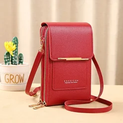 Women's Crossbody Bag Wallet Coin Purse Mobile Phone Bag Credit Card Holder Wallet PU Leather Daily Holiday Zipper Touchscreen Adjustable Lightweight Solid Color Black Light Pink Dusty Rose