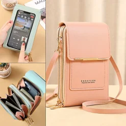 Women's Crossbody Bag Wallet Coin Purse Mobile Phone Bag Credit Card Holder Wallet PU Leather Daily Holiday Zipper Touchscreen Adjustable Lightweight Solid Color Black Light Pink Dusty Rose