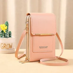 Women's Crossbody Bag Wallet Coin Purse Mobile Phone Bag Credit Card Holder Wallet PU Leather Daily Holiday Zipper Touchscreen Adjustable Lightweight Solid Color Black Light Pink Dusty Rose