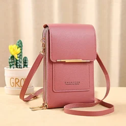 Women's Crossbody Bag Wallet Coin Purse Mobile Phone Bag Credit Card Holder Wallet PU Leather Daily Holiday Zipper Touchscreen Adjustable Lightweight Solid Color Black Light Pink Dusty Rose