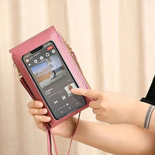 Women's Crossbody Bag Wallet Coin Purse Mobile Phone Bag Credit Card Holder Wallet PU Leather Daily Holiday Zipper Touchscreen Adjustable Lightweight Solid Color Black Light Pink Dusty Rose