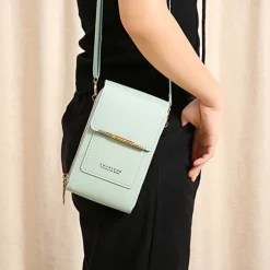 Women's Crossbody Bag Wallet Coin Purse Mobile Phone Bag Credit Card Holder Wallet PU Leather Daily Holiday Zipper Touchscreen Adjustable Lightweight Solid Color Black Light Pink Dusty Rose
