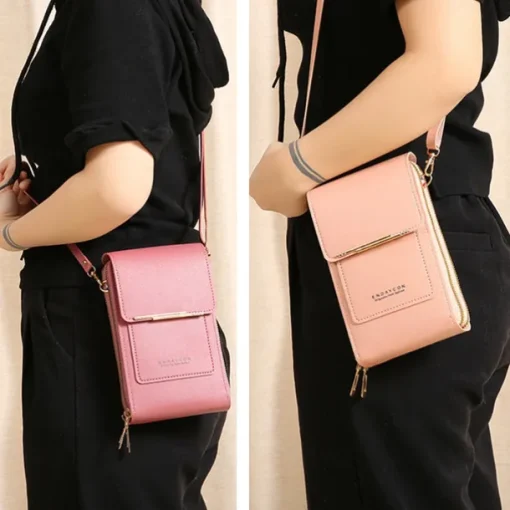 Women's Crossbody Bag Wallet Coin Purse Mobile Phone Bag Credit Card Holder Wallet PU Leather Daily Holiday Zipper Touchscreen Adjustable Lightweight Solid Color Black Light Pink Dusty Rose