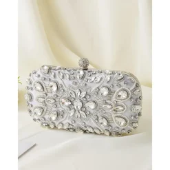 Women's Crystal-Embellished Clutch Bag, Elegant Evening Handbag with Pearl and Rhinestone Detailing, Perfect for Weddings, Parties, and Formal Events Black Silver Gold