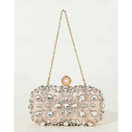 Women's Crystal-Embellished Clutch Bag, Elegant Evening Handbag with Pearl and Rhinestone Detailing, Perfect for Weddings, Parties, and Formal Events Black Silver Gold