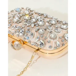 Women's Crystal-Embellished Clutch Bag, Elegant Evening Handbag with Pearl and Rhinestone Detailing, Perfect for Weddings, Parties, and Formal Events Black Silver Gold