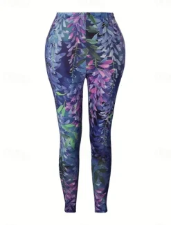 Women's Culottes Wide Leg Fashion Ankle-Length High Waist Floral Printing Micro-elastic Work Dailywear Violet Fall Winter Skinny