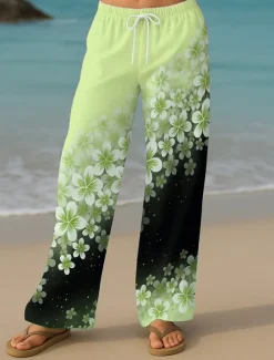 Women's Culottes Wide Leg Vacation Vintage Ethnic Style Full Length High Waist Floral Graphic Quick Dry Breathability Soft Inelastic Formal Outdoor Vacation Yellow Pink Blue Purple Summer Spring