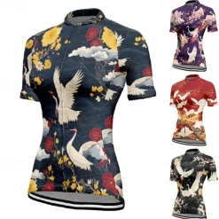Women's Cycling Jersey Animal Flower Short Sleeve Bike Tee Tshirt Jersey with 3 Rear Pockets Mountain Bike MTB Quick Dry Anatomic Design Wicking Breathable Sports Black Red Navy Blue Clothing Apparel