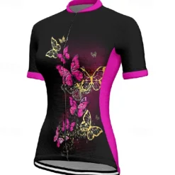 Women's Cycling Jersey Butterfly Short Sleeve Bike Tee Tshirt Jersey with 3 Rear Pockets Mountain Bike MTB Quick Dry Anatomic Design Wicking Breathable Sports Blue Fuchsia Orange Clothing Apparel