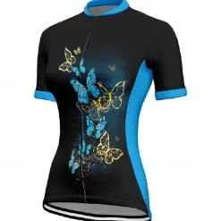 Women's Cycling Jersey Butterfly Short Sleeve Bike Tee Tshirt Jersey with 3 Rear Pockets Mountain Bike MTB Quick Dry Anatomic Design Wicking Breathable Sports Blue Fuchsia Orange Clothing Apparel