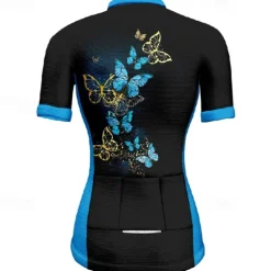 Women's Cycling Jersey Butterfly Short Sleeve Bike Tee Tshirt Jersey with 3 Rear Pockets Mountain Bike MTB Quick Dry Anatomic Design Wicking Breathable Sports Blue Fuchsia Orange Clothing Apparel