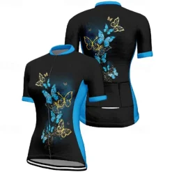 Women's Cycling Jersey Butterfly Short Sleeve Bike Tee Tshirt Jersey with 3 Rear Pockets Mountain Bike MTB Quick Dry Anatomic Design Wicking Breathable Sports Blue Fuchsia Orange Clothing Apparel