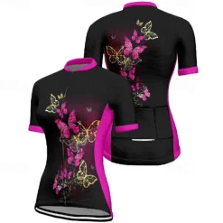 Women's Cycling Jersey Butterfly Short Sleeve Bike Tee Tshirt Jersey with 3 Rear Pockets Mountain Bike MTB Quick Dry Anatomic Design Wicking Breathable Sports Blue Fuchsia Orange Clothing Apparel